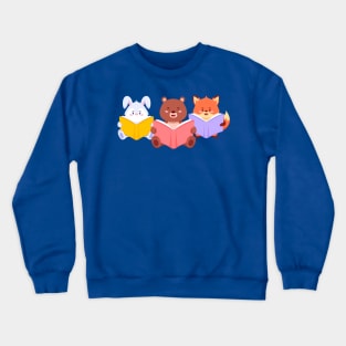 Rabbit Bear Fox Reading Crewneck Sweatshirt